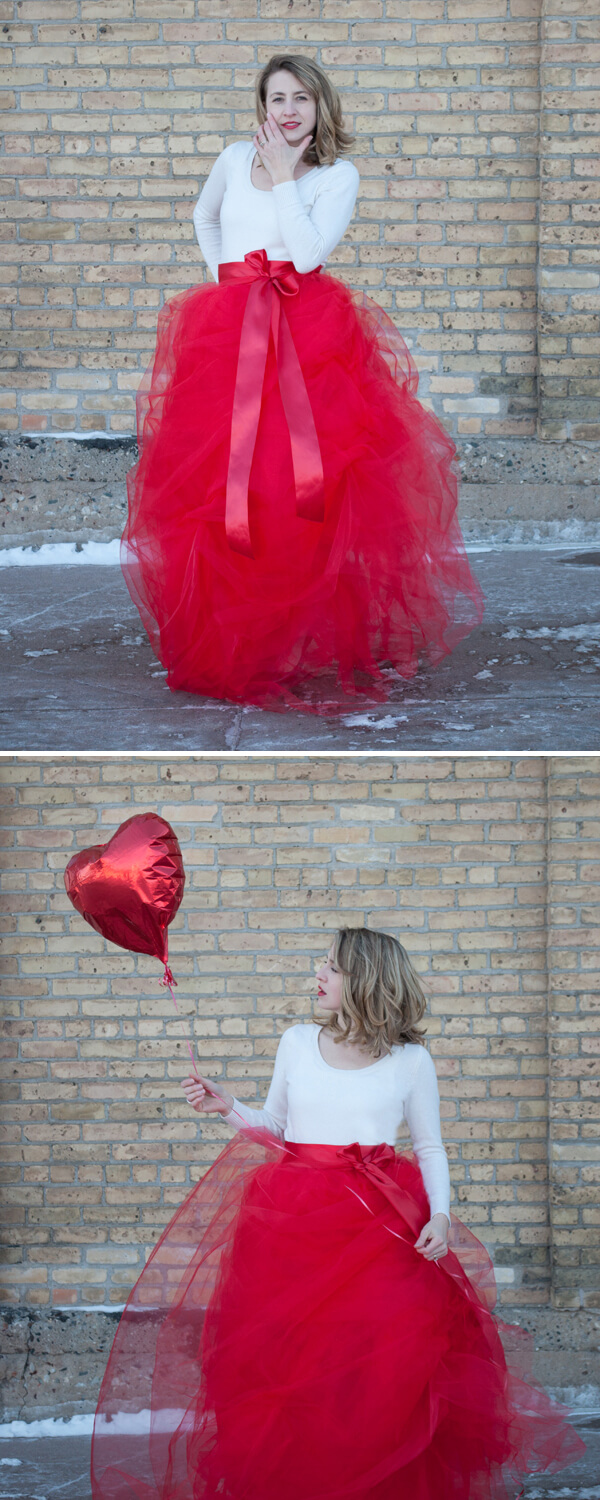 red and white tulle skirt